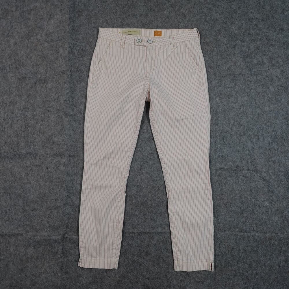 Anthropologie Pilcro Pants Womens 26 Straight Leg Chino Striped White Pink‎ 25"